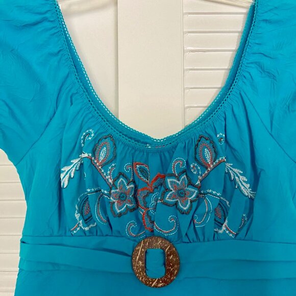Embroidered Capped Sleeve Baby Doll Top - S - Picture 3 of 7